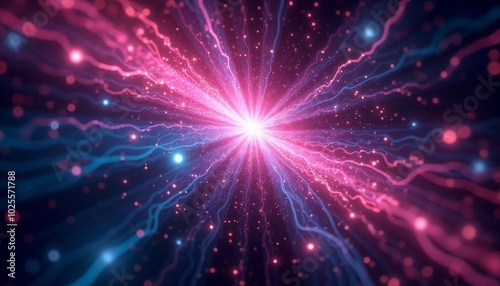 Cosmic psychic energy background with radiating neon patterns and star-like particles