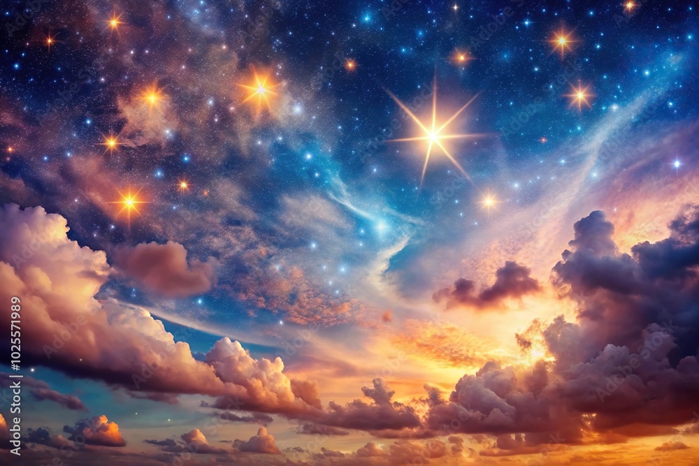 Fototapeta premium Dreamy night sky with stars and clouds forming intricate patterns