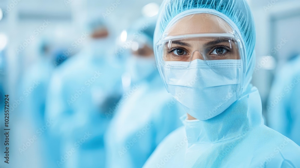 Workers in a cleanroom environment assembling medical devices, medical device production, high-tech health manufacturing