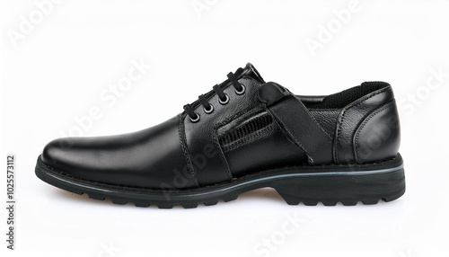 Sleek Black Leather Oxford: A stylish men's shoe, perfect for formal or smart casual occasions. Its robust sole and intricate detailing make it a standout piece.