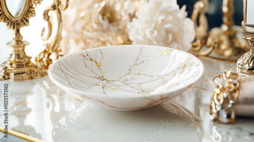 Elegant Kintsugi Ceramic Jewelry Dish Display on Vanity Table with Delicate Accessories