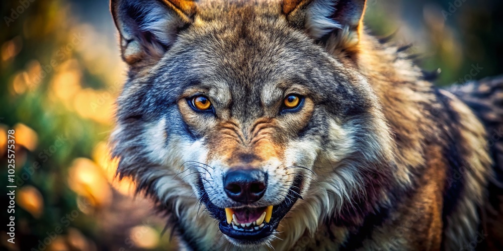 Fearsome Angry Scary Wolf Showing Teeth in Wild Nature Setting - Majestic Predator Captured in Intense Moment Fearsome Angry Scary Wolf Showing Teeth in Wild Nature Setting - Majestic Predator Captured in Intense Moment