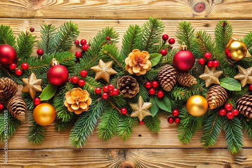 Festive Christmas Holiday Decoration Border with Fir Elements for Beautiful Seasonal Home Decor and Celebratory