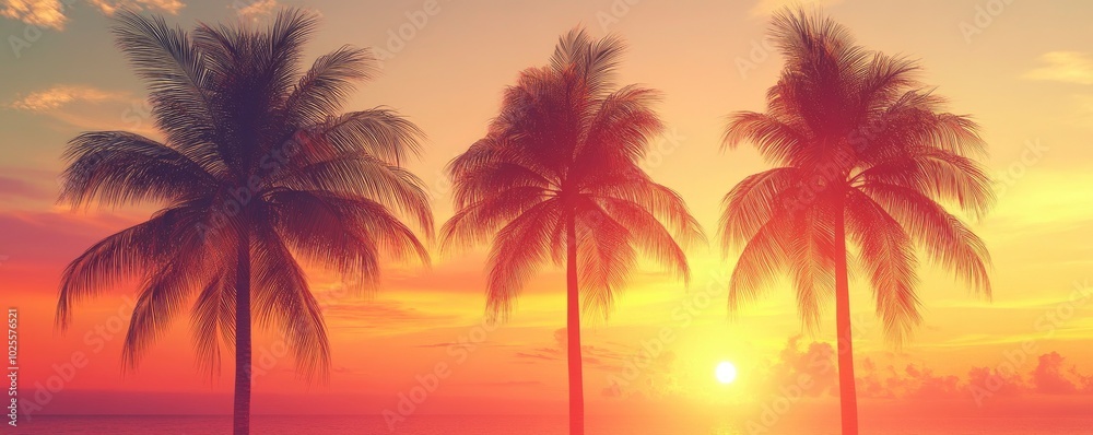 tropical palm trees with vibrant sky background during sunset tropical palm trees with vibrant sky background during sunset