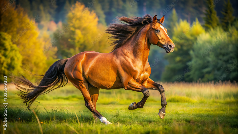 powerful brown horse running freely powerful brown horse running freely