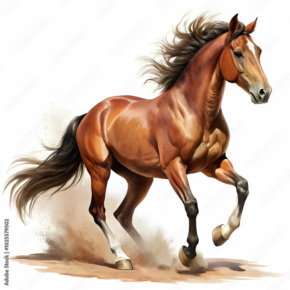 Obraz premium powerful brown horse running freely