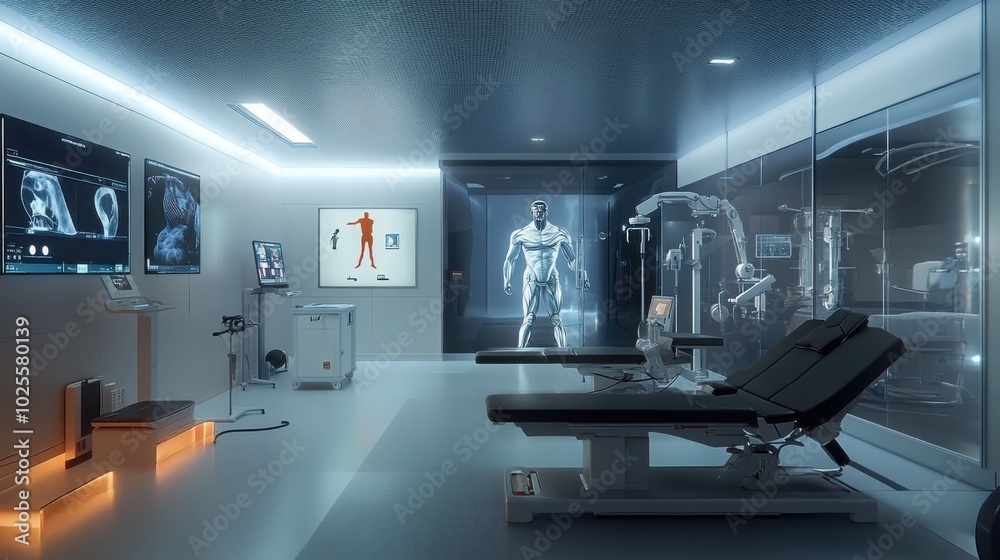 A futuristic rehabilitation center where robots