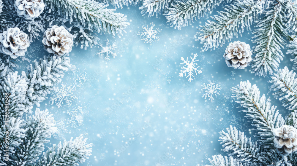 Winter Wonderland Christmas Background with Frosted Pine