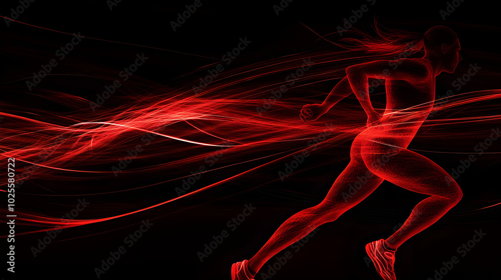 Dynamic red silhouette sprinting with energy trails, showcasing speed and motion Dynamic red silhouette sprinting with energy trails, showcasing speed and motion