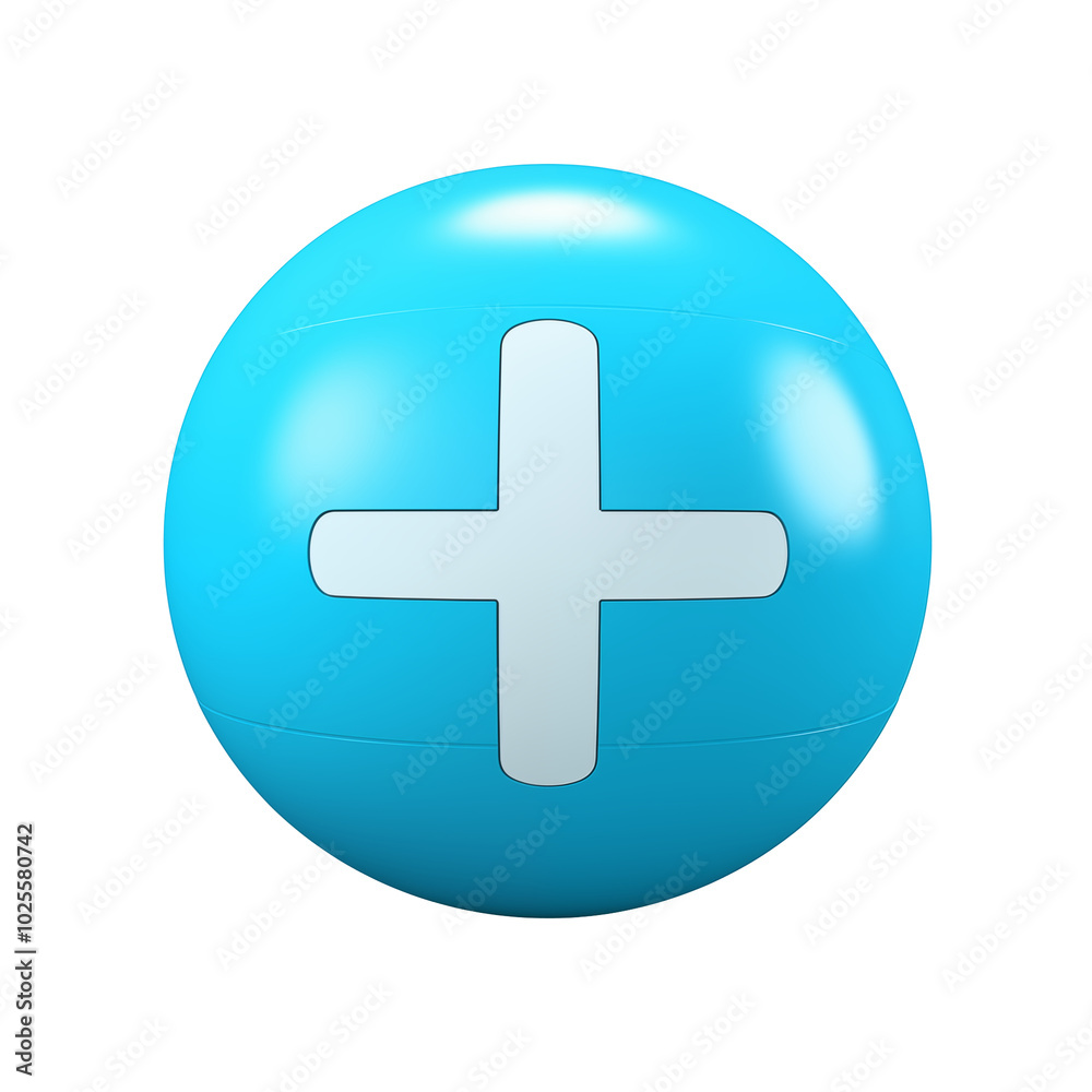 Bright blue inflatable ball with a white cross symbol, ideal for playful activities Bright blue inflatable ball with a white cross symbol, ideal for playful activities