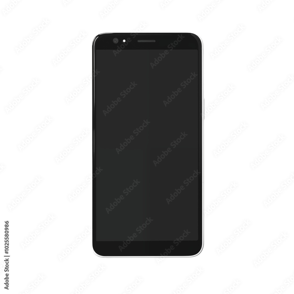 A modern smartphone laying flat on a white surface with a blank screen, ideal for design mockups A modern smartphone laying flat on a white surface with a blank screen, ideal for design mockups