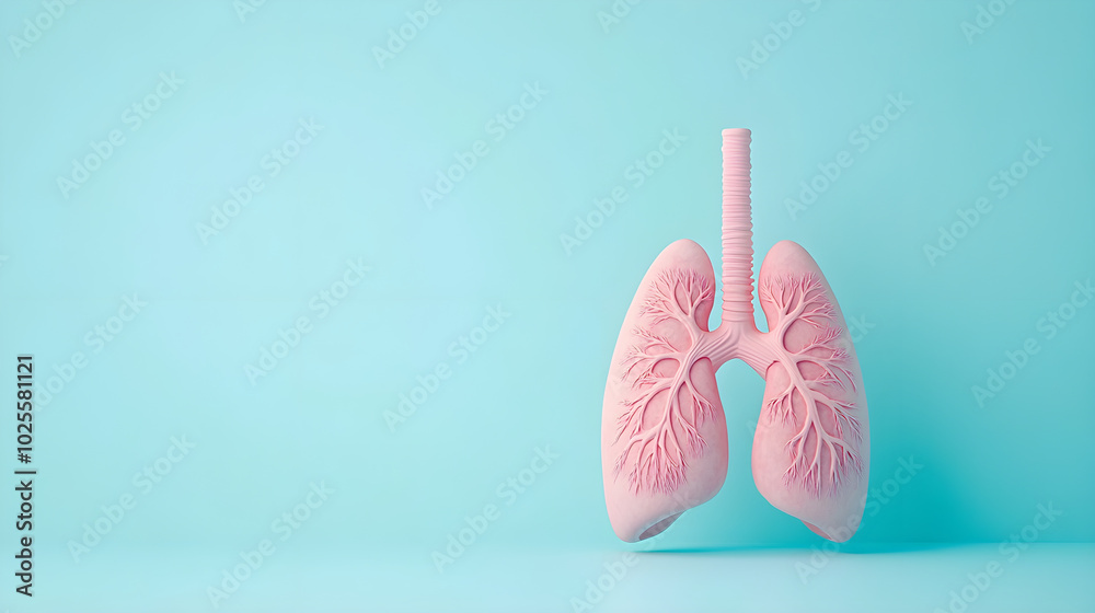 Simple illustration of pink lungs on light blue background, showcasing anatomy Simple illustration of pink lungs on light blue background, showcasing anatomy