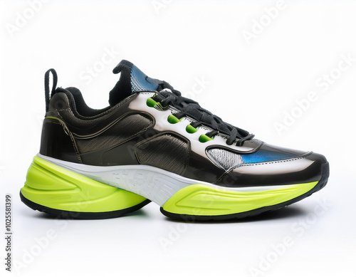 Stylish Neon-Accented Sneakers: Modern Design, Bold Colors, Comfortable Fit. Perfect for athletic style.