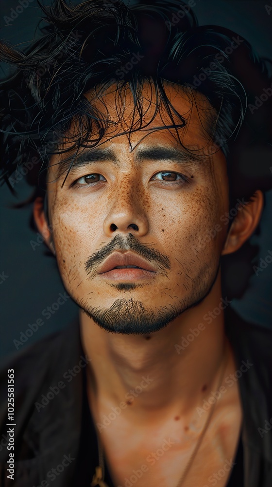 Close-up Portrait of a Handsome Man with Freckles and a Goatee Close-up Portrait of a Handsome Man with Freckles and a Goatee