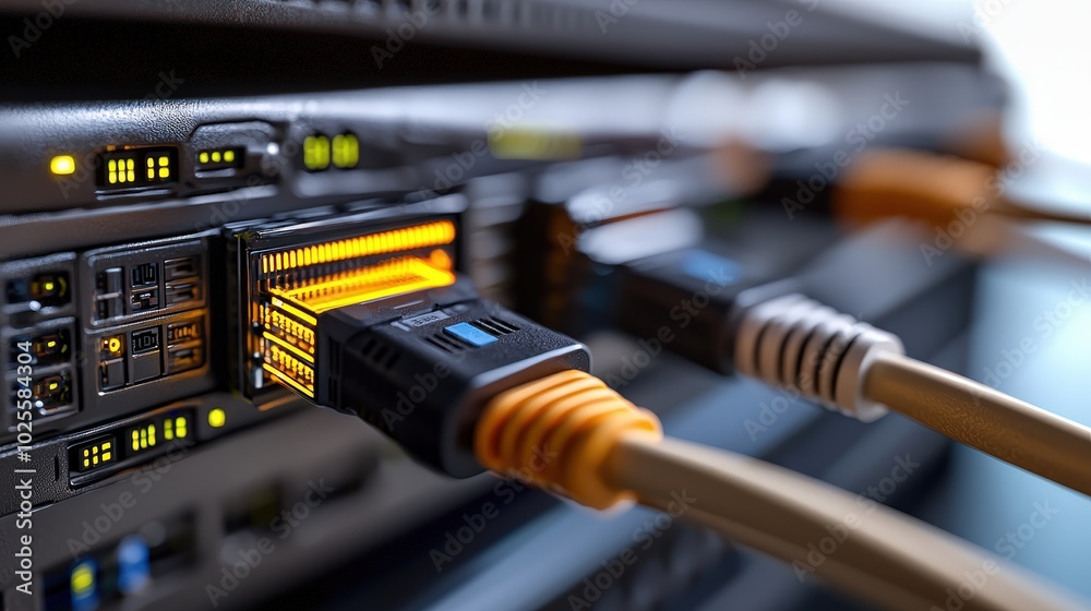 Network Server with Ethernet Cables and Connectors Network Server with Ethernet Cables and Connectors