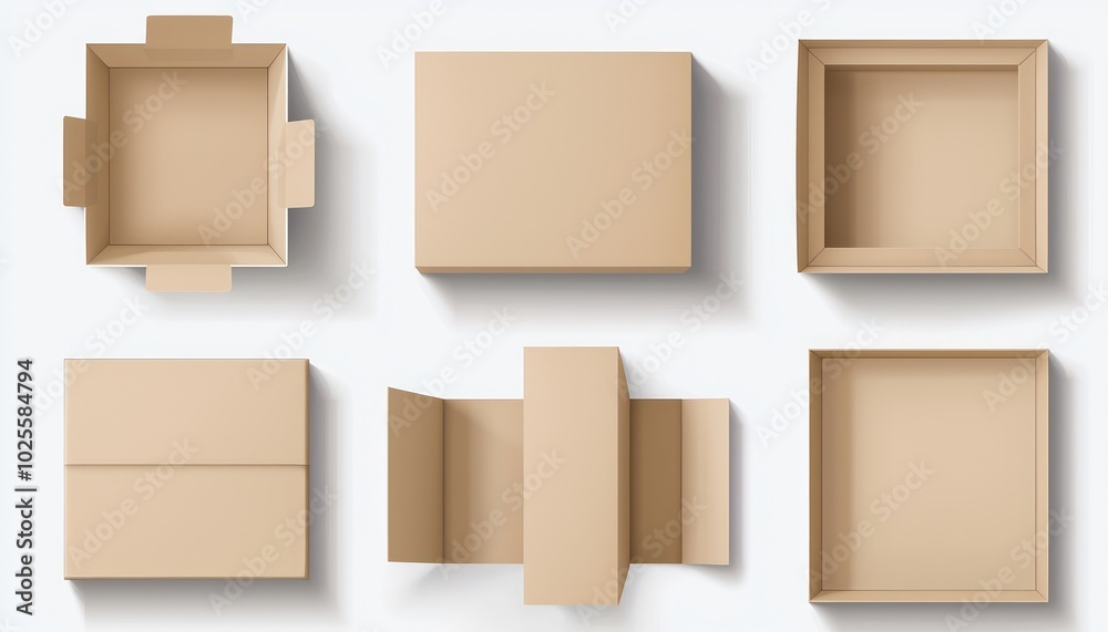 Realistic vector illustration of large packaging boxes, depicted in both open and closed states. Realistic vector illustration of large packaging boxes, depicted in both open and closed states.