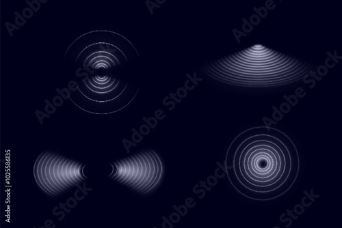 Wifi wave light effect. Radar sensor, beep technology, digital sign.Transparent neon circle symbol. wireless internet connection