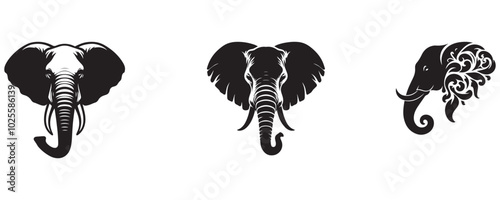 Tribal Elephant Icon Vector Collection set of elephant head silhouette logo symbol