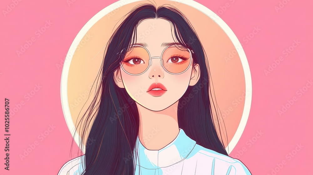 A vibrant, hipsterstyle girl with long hair in a colorful digital artwork, showcasing modern kawaii aesthetics. A vibrant, hipsterstyle girl with long hair in a colorful digital artwork, showcasing modern kawaii aesthetics.