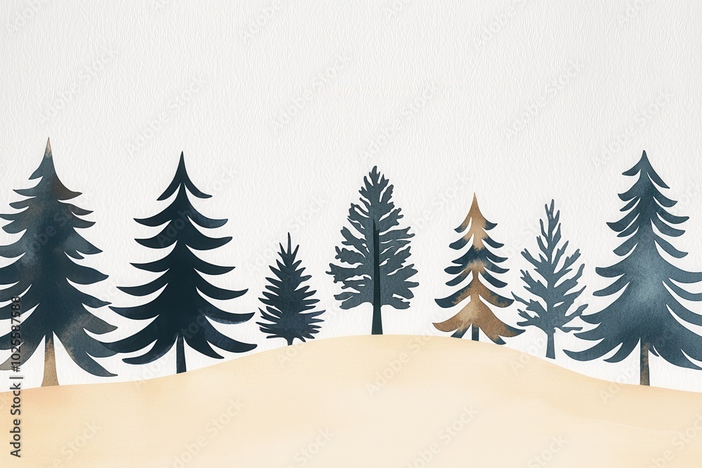 Obraz premium Watercolor forest illustration with various trees.