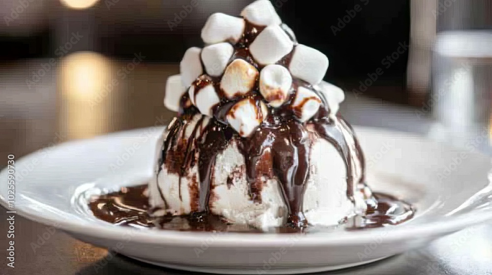 Decadent Ice Cream Sundae with Marshmallows and Rich Chocolate Sauce Decadent Ice Cream Sundae with Marshmallows and Rich Chocolate Sauce