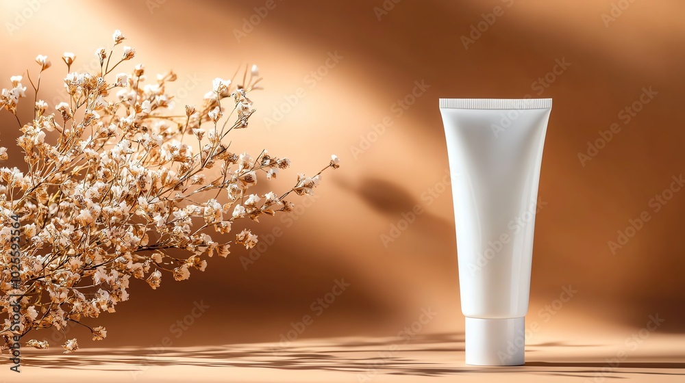 Minimalist skincare product on a smooth surface with delicate flowers, showcasing natural beauty in an elegant setting. Minimalist skincare product on a smooth surface with delicate flowers, showcasing natural beauty in an elegant setting.