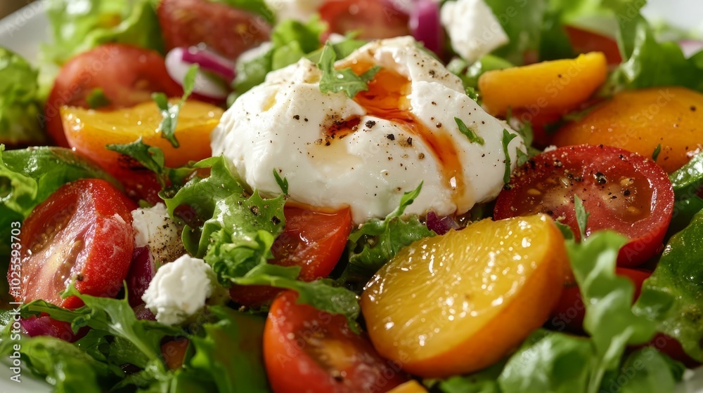 Delicious and Colorful Salad with Fresh Ingredients and Gourmet Presentation Delicious and Colorful Salad with Fresh Ingredients and Gourmet Presentation