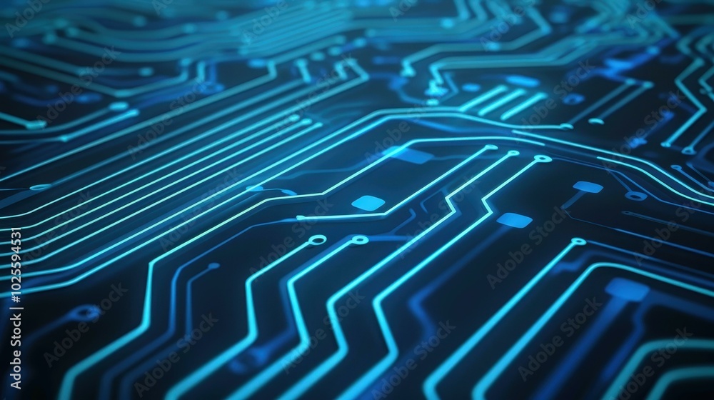 Explore the intricate details of a circuit board illuminated by vibrant neon lines against a sleek dark blue backdrop. Explore the intricate details of a circuit board illuminated by vibrant neon lines against a sleek dark blue backdrop.