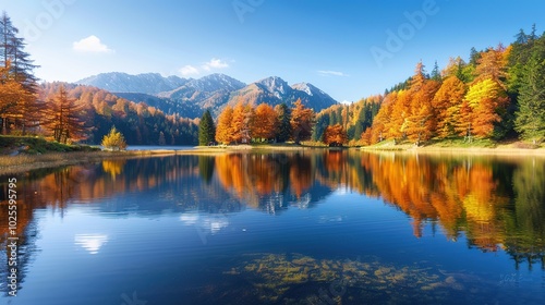 Beautiful Autumn Scenery on the Lake - a captivating and serene visual. The beautiful autumn hues and reflections on the calm lake create a charming and peaceful scene.