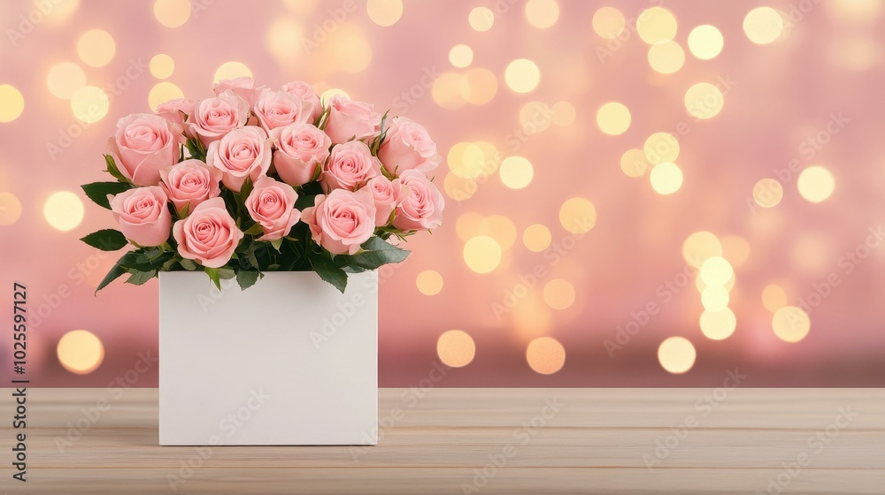 A gorgeous box filled with pink roses, creating a stunning floral display that captivates the eye and heart. A gorgeous box filled with pink roses, creating a stunning floral display that captivates the eye and heart.