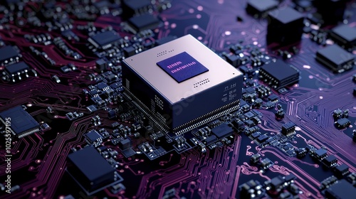 Close up of CPU Processor on Circuit Board   Advanced Technology  Electronics Design  Micr photo