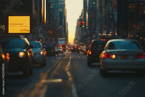 Blank billboard on a busy street, with copy space