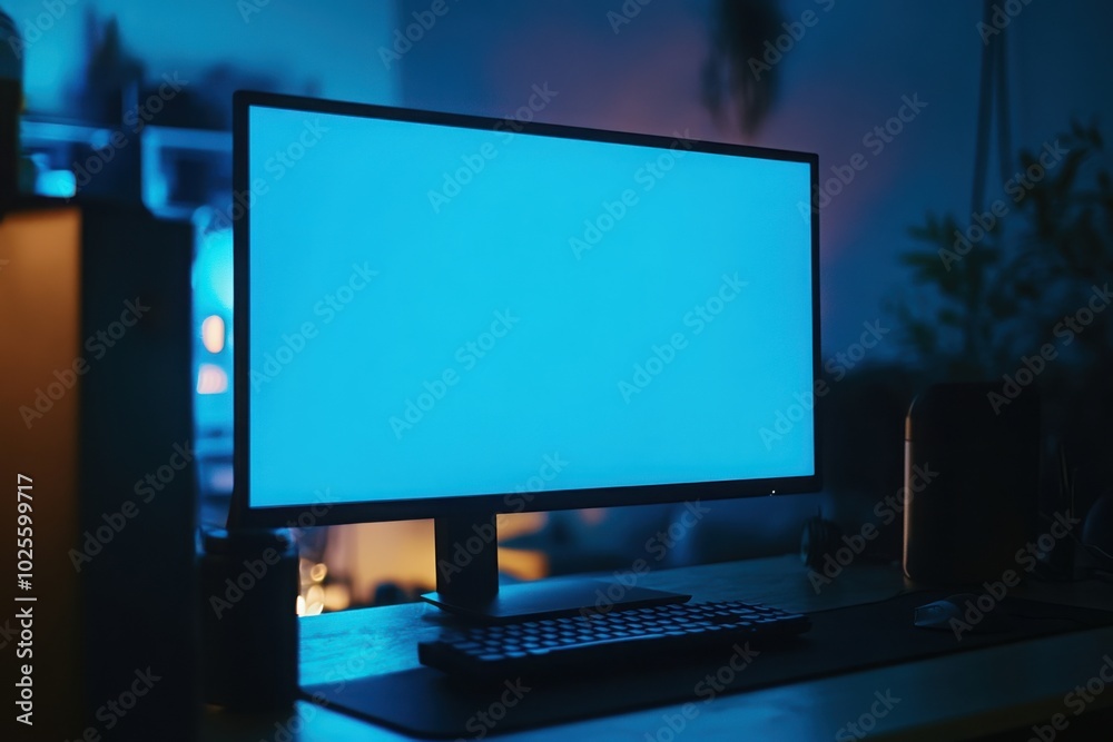 Blank computer screen in a dark room, with copy space Blank computer screen in a dark room, with copy space