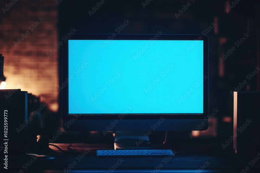 Blank computer screen in a dark room, with copy space Blank computer screen in a dark room, with copy space