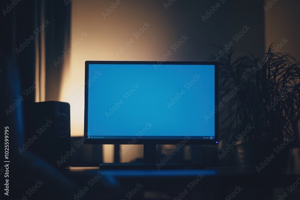 Blank computer screen in a dark room, with copy space Blank computer screen in a dark room, with copy space