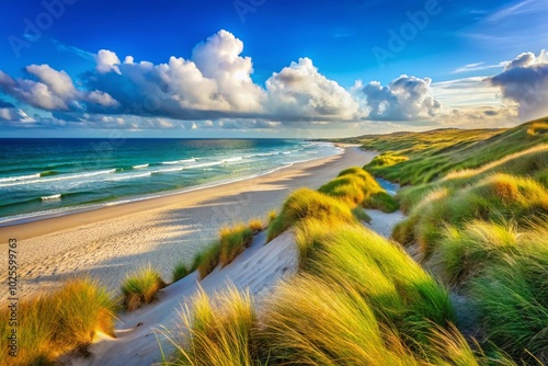 Idyllic Sand Beach in Thy National Park, Hanstholm, Jutland, Denmark - Serene Coastal Landscape for Nature Lovers photo