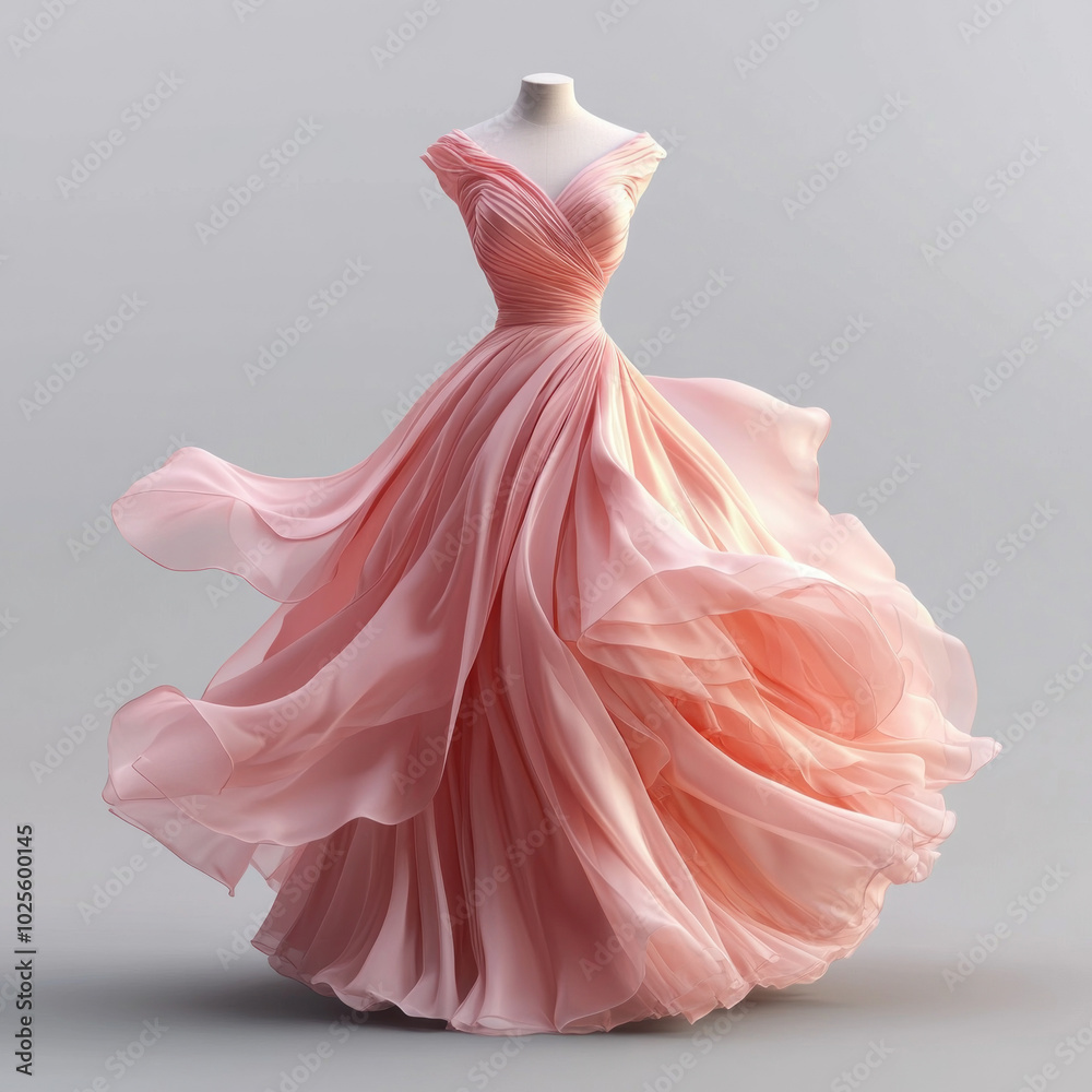 Pink dress on a mannequin in a boutique window with elegant floral embroidery, attracting attention with its vibrant and stylish design. Pink dress on a mannequin in a boutique window with elegant floral embroidery, attracting attention with its vibrant and stylish design.
