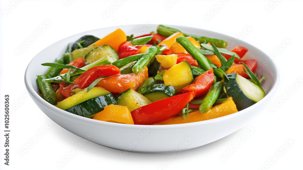 Vibrant Stir-Fried Mixed Vegetables in High-Quality Photo on White Background, Healthy Diet and Fresh Ingredients Vibrant Stir-Fried Mixed Vegetables in High-Quality Photo on White Background, Healthy Diet and Fresh Ingredients