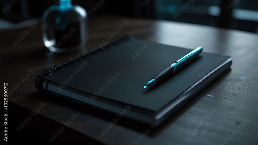 a blue pen is on a notebook with a blue pen on it. a blue pen is on a notebook with a blue pen on it.