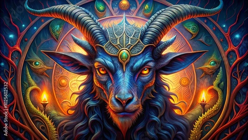 Intricate Baphomet Illustration Featuring Symbolic Elements and Mystical Design for Occult and Esoteric Art Lovers
