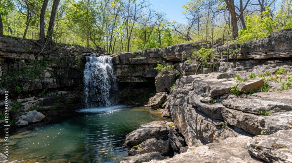 Serene Waterfall in a Lush Green Landscape Serene Waterfall in a Lush Green Landscape