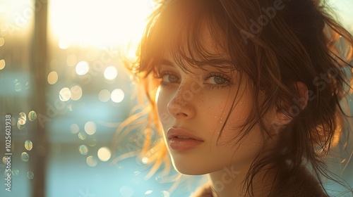 Portrait of a Woman with Freckles in Golden Hour Sunlight