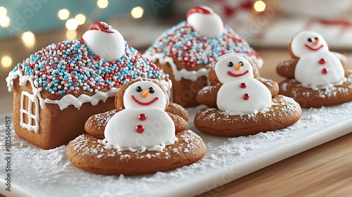 Beautifully Crafted Gingerbread House and Snowmen