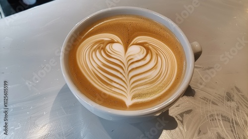 Heart Latte Art in Creamy Coffee Cup