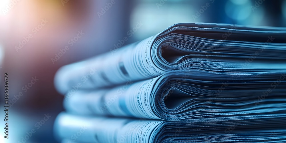 A detailed close-up of folded newspapers stacked in a pile, illuminated by soft ambient light. The blue-tinted hues and fine details of the folds evoke a sense of quiet and contemplation. A detailed close-up of folded newspapers stacked in a pile, illuminated by soft ambient light. The blue-tinted hues and fine details of the folds evoke a sense of quiet and contemplation.