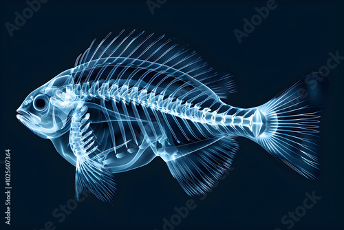 Translucent X-ray Fish Icon: A Stylish Representation of the Internal Structure and Skeleton