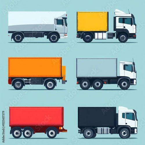 Cargo truck vector art set flat color minimalist, with copy space