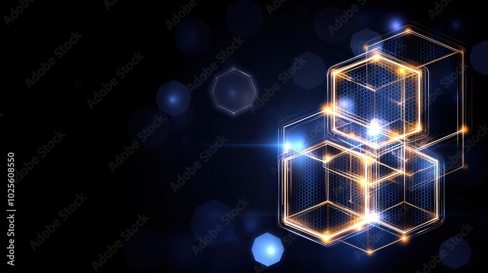 Abstract Geometric Hexagon Pattern with Glowing Lights Technology Background Abstract Geometric Hexagon Pattern with Glowing Lights Technology Background