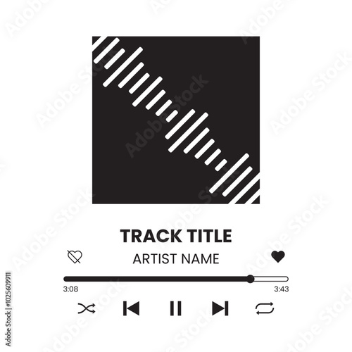 Music media player interface template. Music player vector design. Graphic mediaplayer panel template for mobile app. Modern playback of music application. Vector Illustration.