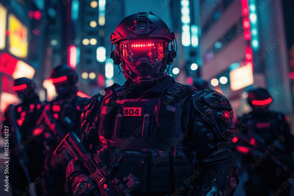 Cybernetic police force, with copy space Cybernetic police force, with copy space